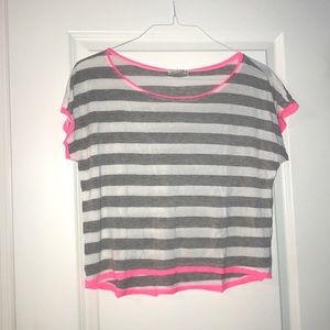 Striped Shirt with Neon Pink Lining